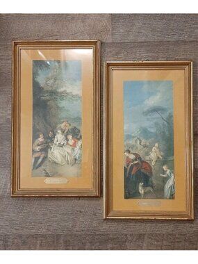 Vintage Fragonard Framed Prints Vertical Golden Fragonard Tag Artwork Set of 2